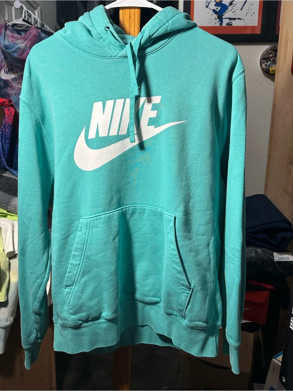 Nike Turquoise Pullover Hoodie with White Logo
